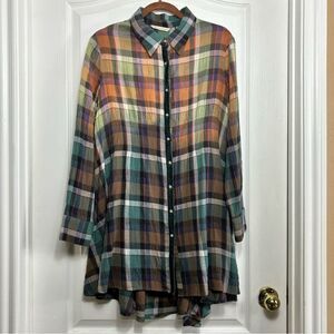 Soft Surroundings Heavenly Soft Plaid Forest Wash Artist Long Sleeve Shirt Sz M